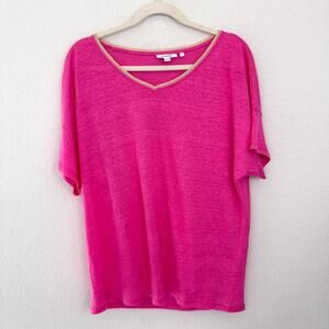 Chico's Womens V Neck T Shirt Top Size L 100% Linen Summer Casual Pink